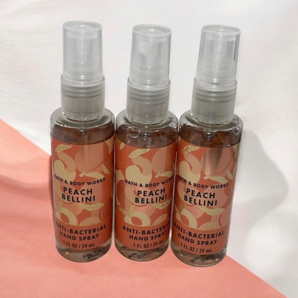 Bath & Body Works Peach Bellini Hand Spray 1 oz Lot 3 BBW Sanitizer Vacation NE